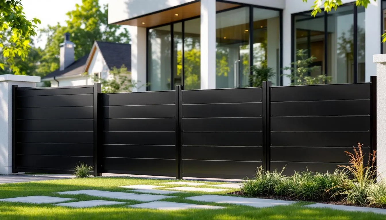 A modern steel panels fence enhancing property value.