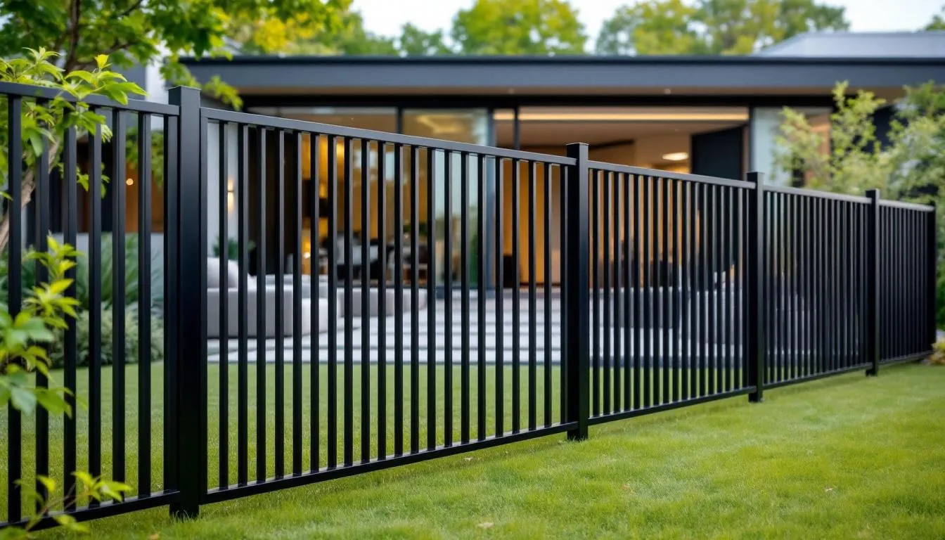 A beautiful metal fence enhancing curb appeal in a residential area.