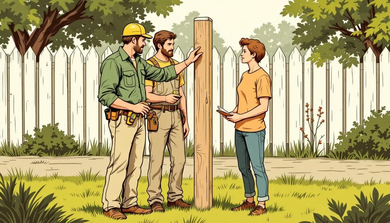 A fence contractor discussing options with a homeowner.