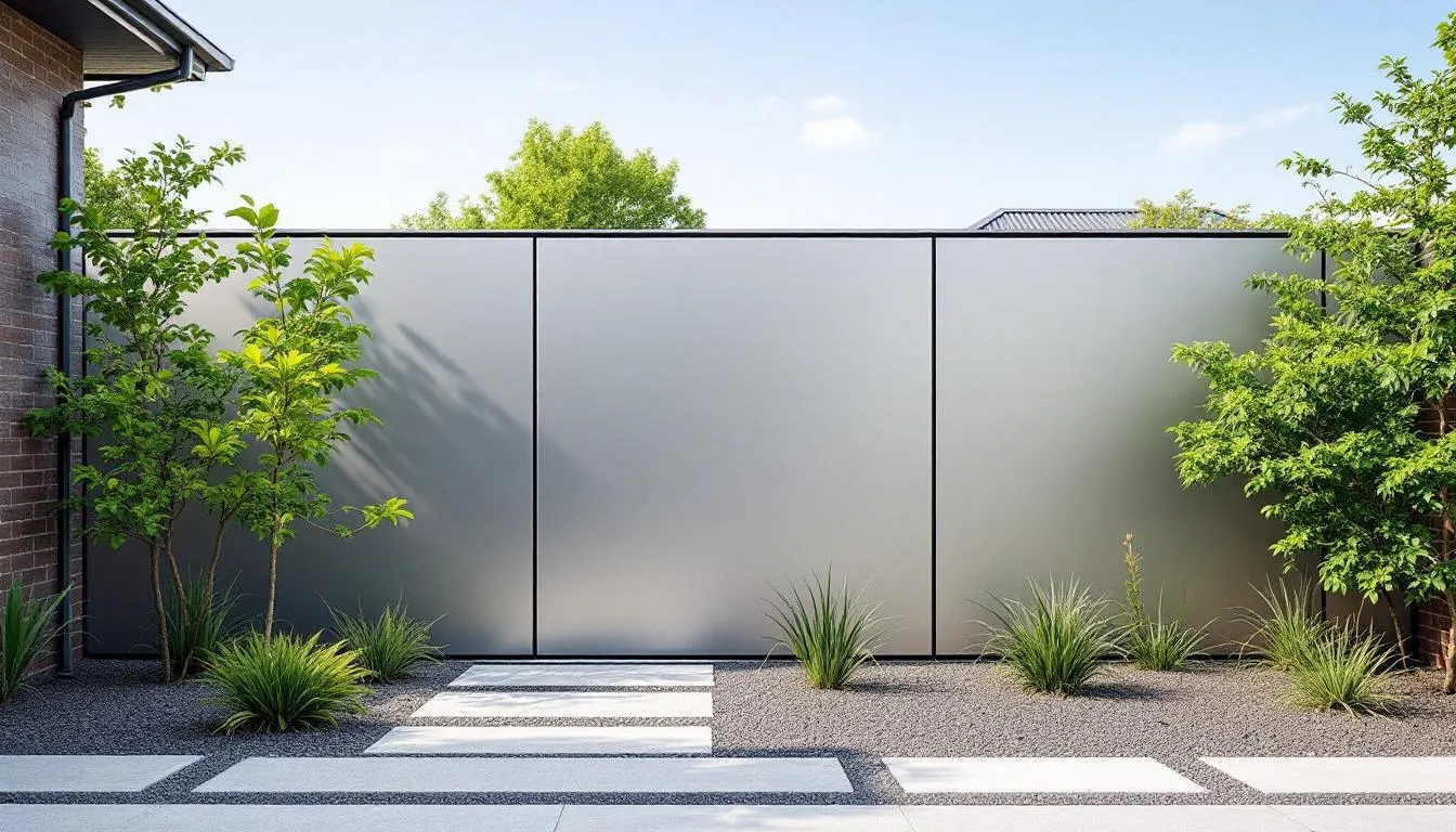 Modern aluminum fence panels in a stylish garden setting.