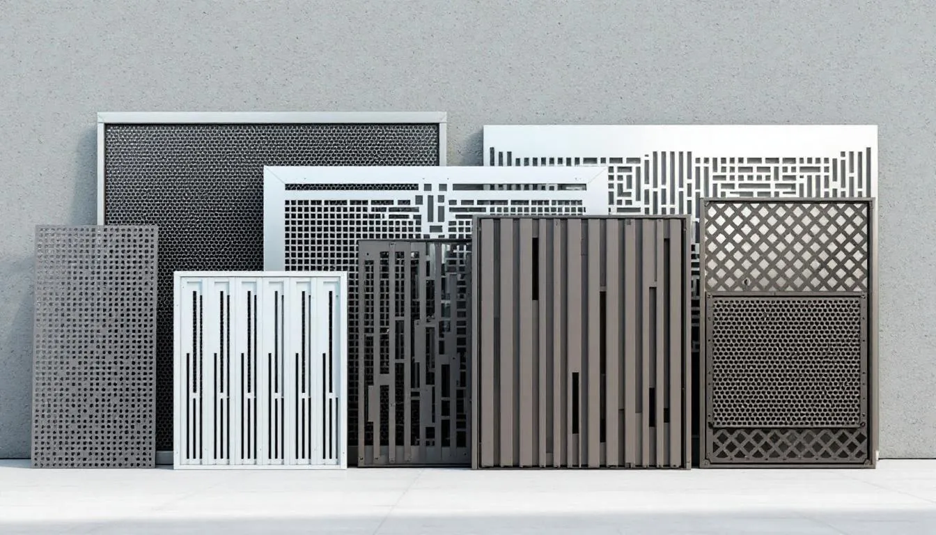 Different types of steel panels fence displayed together.