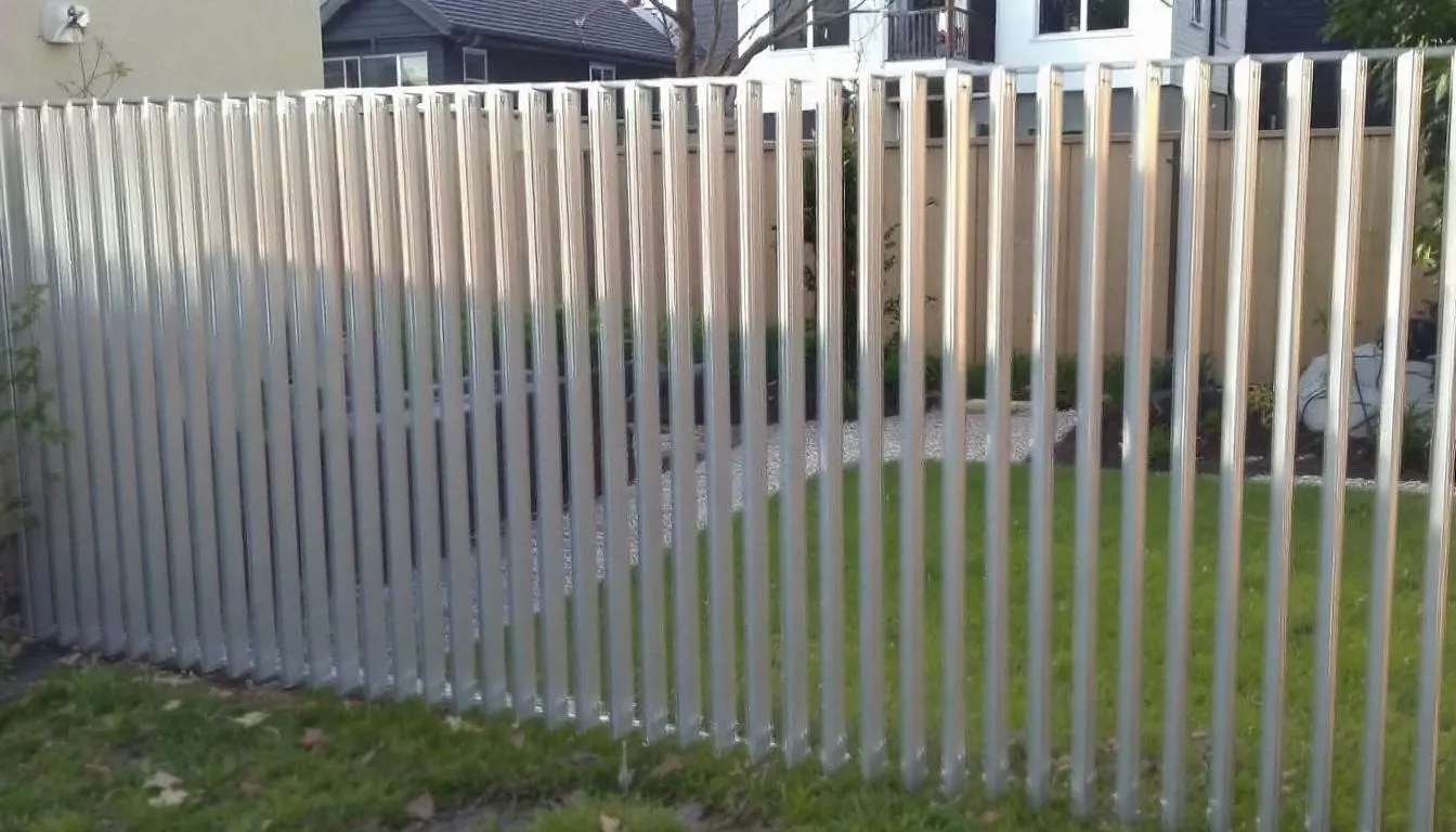 An ornamental steel fence adding elegance to a backyard.